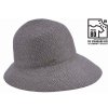 Letný dámsky nemačkavý šedý klobúk - cloche so skrátenou krempou vzadu - UV faktor 80