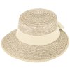 Letný dámsky béžový klobúk - cloche so skrátenou krempou vzadu