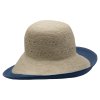 Panamský klobúk - Cloche s širšou asymetrickou krempou a modrým okrajom - Sally - UV faktor 80