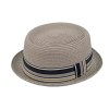 Letný klobúk Pork Pie – béžový s pruhovanou stuhou