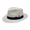Luxusný panamský bielený klobúk Fedora Bogart s modrou stuhou - ručne pletený, UV faktor 80 - Pablito