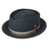 Modrý porkpie klobúk od Mayser Andy - hnedo biela stuha