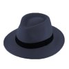 Cestovný nemačkavý klobúk vlnený od Fiebig - modrý s čiernou stuhou