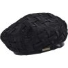 Dámsky saténový baret s koženkovým lemom – čierny