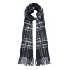 Vlnená čiernobiela kockovaná šála s brmbolcami