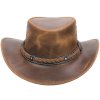 Austrálsky kožený klobúk BARRINGTON– hnedý retro s pleteným opaskom