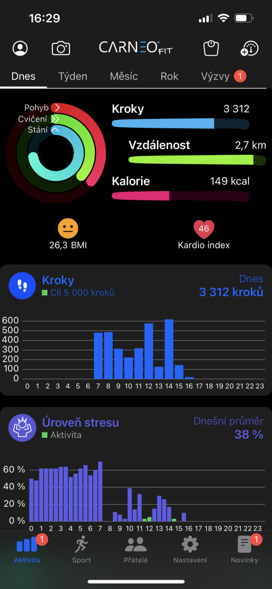 Měření ušlých kroků a vzdálenosti