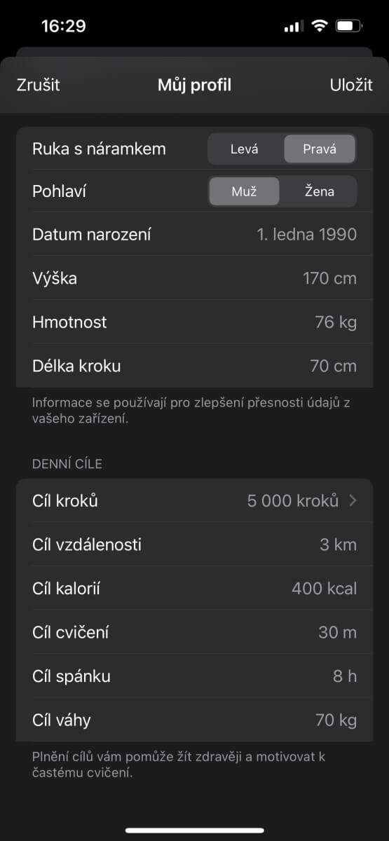 Osobní profil a denní cíle