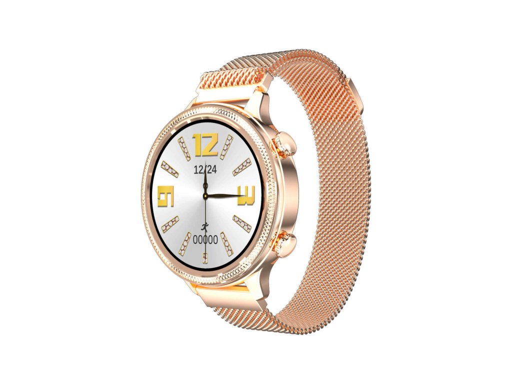 Chytré hodinky Carneo Gear+ Deluxe zlaté boční levý pohled