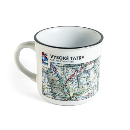 ideálny darček pre cyklistov a turistov Keramický hrnček retro - MAPrnček - maľovaná mapa Vysoké Tatry - Štrbské pleso
