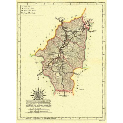 Historická mapa Turčianskej stolice - 1811 (Druh potlače Plagát rozmer 100x136 (papier posterový, 200g, satinovaný))