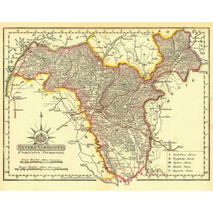 Historická mapa Nitrianskej stolice - 1811 (Druh potlače Plagát rozmer 100x79(papier posterový, 200g, satinovaný))