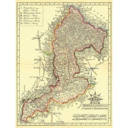 DEMETER GÖRÖG (1760-1833): Mapa Zemplínskej stolice. Kolorovaná medirytina. Budapešť, 1811. (Druh potlače Plagát rozmer 100x136(papier posterový, 200g, satinovaný))