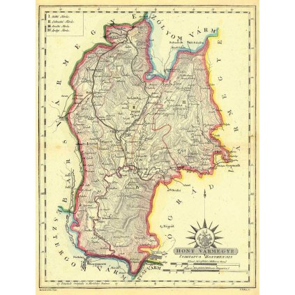 Historická mapa Hontianskej stolice - 1811 (Druh potlače Plagát rozmer 100x136(papier posterový, 200g, satinovaný))