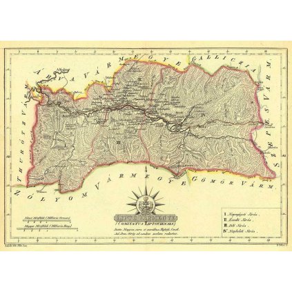 Historická mapa Liptovskej stolice - 1811 (Druh potlače Plagát rozmer 100x72(papier posterový, 200g, satinovaný))