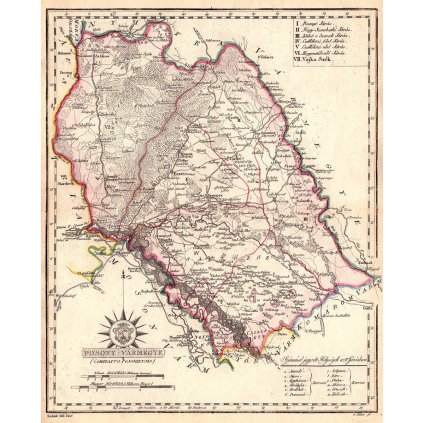 DEMETER GÖRÖG (1760-1833): Mapa Bratislavskej stolice. Kolorovaná medirytina. Budapešť, 1811. (Druh potlače Plagát rozmer 100x124(papier posterový, 200g, satinovaný))