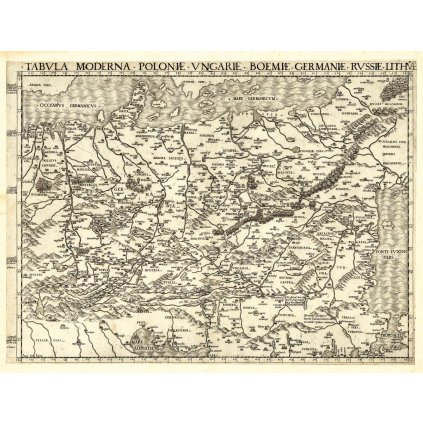 ANTONIO SALAMANCA (1479–1562). Mapa strednej Európy. Medirytina. Rím, 1548. (Druh potlače Plagát rozmer 100x76(papier posterový, 200g, satinovaný))