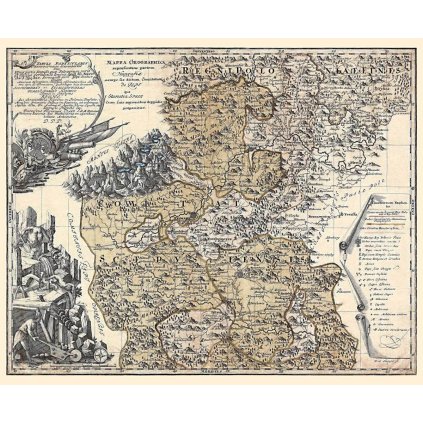 FRANTIŠEK FLORIÁN KAJETÁN CZÁKY : Mapa Spišskej prefektúry. Kolorovaná medirytina. Elblag, 1760. (Druh potlače Plagát rozmer 100x82 (papier posterový, 200g, satinovaný))