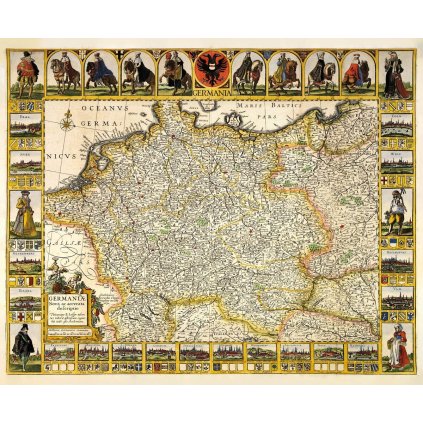 EBERHARD CLOPPENBURGH (?-?): Mapa Nemecka. Kolorovaná medirytina. Amsterdam, 1630. (Druh potlače Plagát rozmer 100x82(papier posterový, 200g, satinovaný))