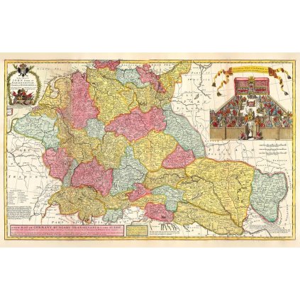 HERMAN MOLL (1654-1732): Mapa strednej Európy. Kolorovaná medirytina. Londýn, 1726. (Druh potlače Plagát rozmer 100x65(papier posterový, 200g, satinovaný))