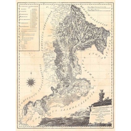 FERENC KARACZ (1770-1838): Mapa Zemplínskej stolice. Medirytina. Budapešť, 1805. (Druh potlače Plagát rozmer 100x136 (papier posterový, 200g, satinovaný))