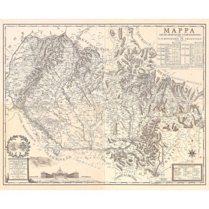 JOHANN NEPOMUK MÁTHES (?-?): Mapa Ostrihomskej arcidiecézy. Medirytina. Bratislava, 1822. (Druh potlače Plagát rozmer 100x82(papier posterový, 200g, satinovaný))