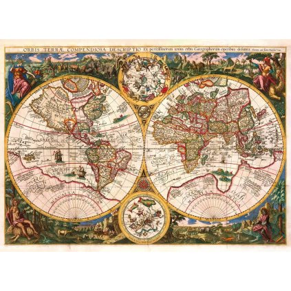JOHANNES BAPTIST VRIENTS (1552-1612): Mapa sveta. Kolorovaná medirytina. Antverpy, 1594. (Druh potlače Plagát rozmer 100x73 (papier posterový, 200g, satinovaný))
