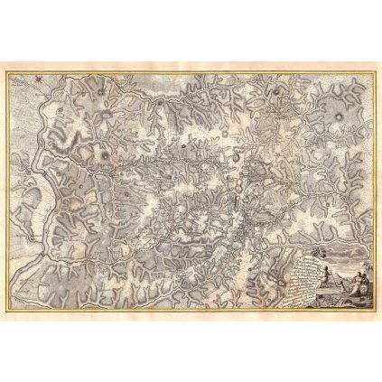 MATTHIAS ZIPSER (1700–1768): Mapa banskoštiavnického banského obvodu. Kolorovaná medirytina. Viedeň, 1747. (Druh potlače Plagát rozmer 100x68(papier posterový, 200g, satinovaný))