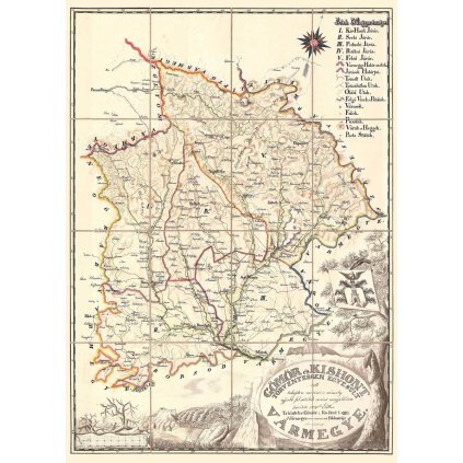 LEOPOLD LOVAS: Mapa Gemerskej stolice a Malohontu. Rukopisná kolorovaná mapa. Kolem roku 1820. (Druh potlače Plagát rozmer 100x140(papier posterový, 200g, satinovaný))