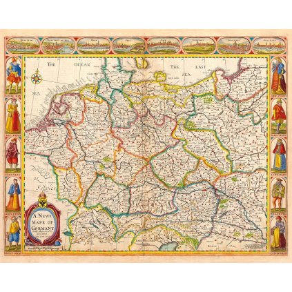JOHN SPEED (1552-1629): Mapa Nemecka. Kolorovaná medirytina. Londýn, 1626. (Druh potlače Plagát rozmer 100x80(papier posterový, 200g, satinovaný))