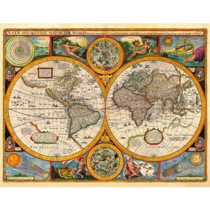 JOHN SPEED (1552-1629): Mapa sveta. Kolorovaná medirytina. Londýn, 1651. (Druh potlače Plagát rozmer 100x78(papier posterový, 200g, satinovaný))