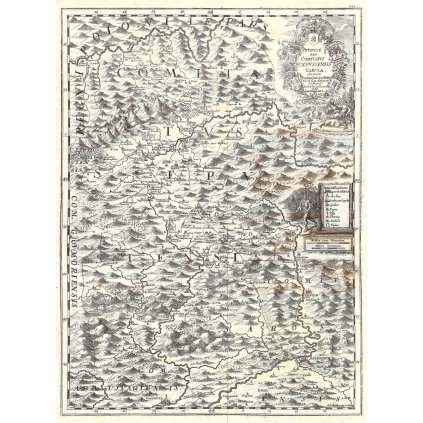 PAUL KRAY DE ROCUS (?-1720): Mapa Spišskej stolice. Medirytina, Bratislava,1723. (Druh potlače Plagát rozmer 100x136 (papier posterový, 200g, satinovaný))