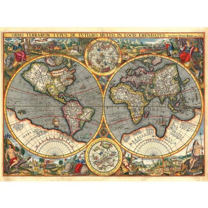 PETRUS KAERIUS (1571–1646): Mapa sveta. Kolorovaná medirytina. Amsterdam, 1607. (Druh potlače Plagát rozmer 100x74(papier posterový, 200g, satinovaný))
