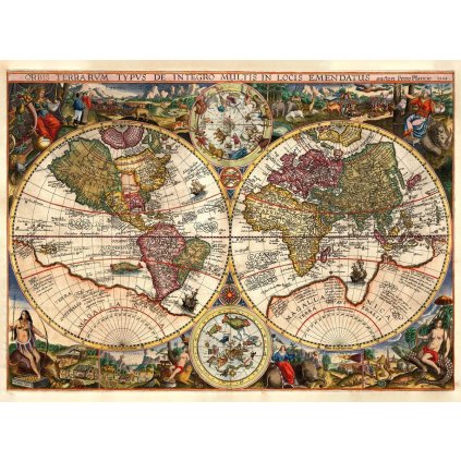 PETRUS PLANCIUS (1552-1622): Mapa sveta. Kolorovaná medirytina. Amsterdam, 1594. (Druh potlače Plagát rozmer 100x74(papier posterový, 200g, satinovaný))