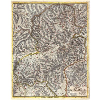 SAMUEL MIKOVÍNI (1686-1750): Mapa Novohradskej stolice. Kolorovaná medirytina. Bratislava, 1742. (Druh potlače Plagát rozmer 100x127(papier posterový, 200g, satinovaný))