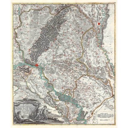SAMUEL MIKOVÍNI (1686-1750): Mapa Liptovskej stolice. Kolorovaná medirytina. Bratislava, 1736. (Druh potlače Plagát rozmer 100x60(papier posterový, 200g, satinovaný))