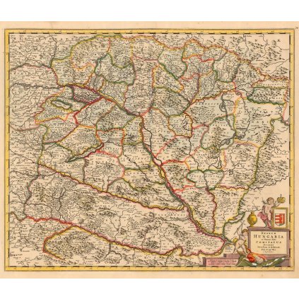 FREDERIK DE WIT (1629-1706): Mapa Uhorska. Kolorovaná medirytina. Amsterdam, 1695. (Druh potlače Plagát rozmer 100x86 (papier posterový, 200g, satinovaný))