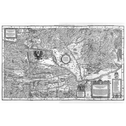WOLFGANG LAZIUS (1514-1565): Mapa Uhorska. Drevorez. Viedeň, 1556. (Druh potlače Plagát rozmer 100x64 (papier posterový, 200g, satinovaný))