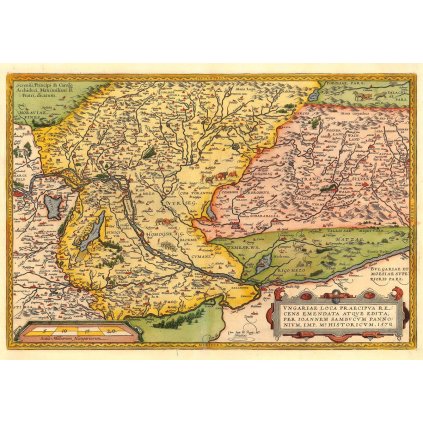 ABRAHAM ORTELIUS (1527-1598): Mapa Uhorsko. Kolorovaná medirytina. Antverpy, 1579. (Druh potlače Plagát rozmer 100x70 (papier posterový, 200g, satinovaný))