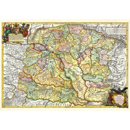 GIACOMO CANTELLI DA VIGNOLA (1643–1719) a GIOVANNI GIACOMO ROSSI (1627-1691): Mapa Uhorsko. Kolorovaná medirytina. Rím, 1683. (Druh potlače Plagát rozmer 100x70 (papier posterový, 200g, satinovaný))