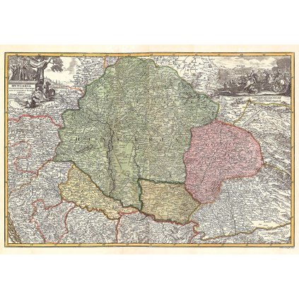 JOHANN CHRISTOPH WEIGEL (1654-1725): Mapa Uhorsko. Kolorovaná medirytina. Norimberg, 1720. (Druh potlače Plagát rozmer 100x70 (papier posterový, 200g, satinovaný))