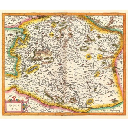 GERHARD MERCATOR (1512-1594): Mapa Uhorsko. Kolorovaná medirytina. Duisburg, 1595. (Druh potlače Plagát rozmer 100x85(papier posterový, 200g, satinovaný))