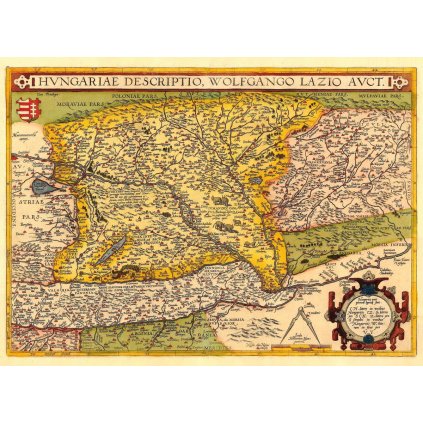 ABRAHAM ORTELIUS (1527-1598): Mapa Uhorsko. Kolorovaná medirytina. Antverpy, 1570. (Druh potlače Plagát rozmer 100x73 (papier posterový, 200g, satinovaný))