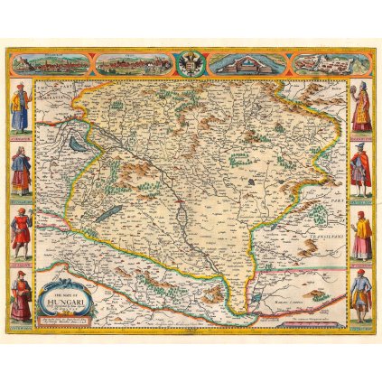 JOHN SPEED (1552-1629): Mapa Uhorsko. Kolorovaná medirytina. Londýn, 1626. (Druh potlače Plagát rozmer 100x80 (papier posterový, 200g, satinovaný))