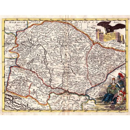 JOHANN ANDREAS PFEFFEL (1674-1748), MARTIN ENGELBRECHT (1684-1756): Mapa Uhorsko. Kolorovaná medirytina. Augsburg, 1739. (Druh potlače Plagát rozmer 100x77 (papier posterový, 200g, satinovaný))