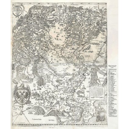 JÁN BOZA SAMBUCUS (1531-1584): Mapa Uhorsko. Medirytina. Augsburg, 1566. (Druh potlače Plagát rozmer 100x120 (papier posterový, 200g, satinovaný))