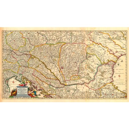 NICOLAES VISSCHER (1649-1702): Mapa Uhorsko. Kolorovaná medirytina. Amsteredam, 1683. (Druh potlače Plagát rozmer 100x58 (papier posterový, 200g, satinovaný))