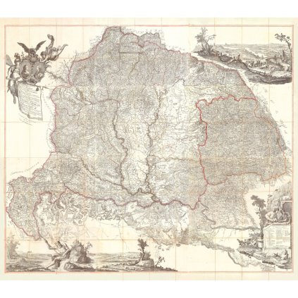 FRANZ MORITZ LACY (1725-1801), IGNAZ MÜLLER (?-?): Mapa Uhorsko. Kolorovaná medirytina. Viedeň, 1807. (Druh potlače Plagát rozmer 100x88 (papier posterový, 200g, satinovaný))