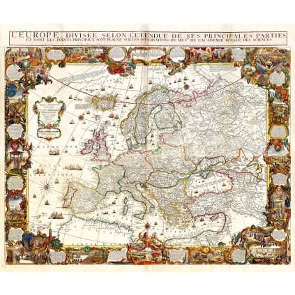 LOUIS-CHARLES DESNOS (1725-1805): Mapa Európy. Kolorovaná medirytina. Paríž, 1772. (Druh potlače Plagát rozmer 100x84 (papier posterový, 200g, satinovaný))