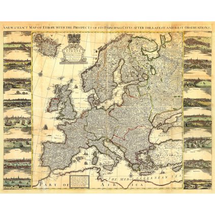 HENRY OVERTON (1675-1751): Mapa Európy. Kolorovaná medirytina. Londýn, 1741. (Druh potlače Plagát rozmer 100x80 (papier posterový, 200g, satinovaný))